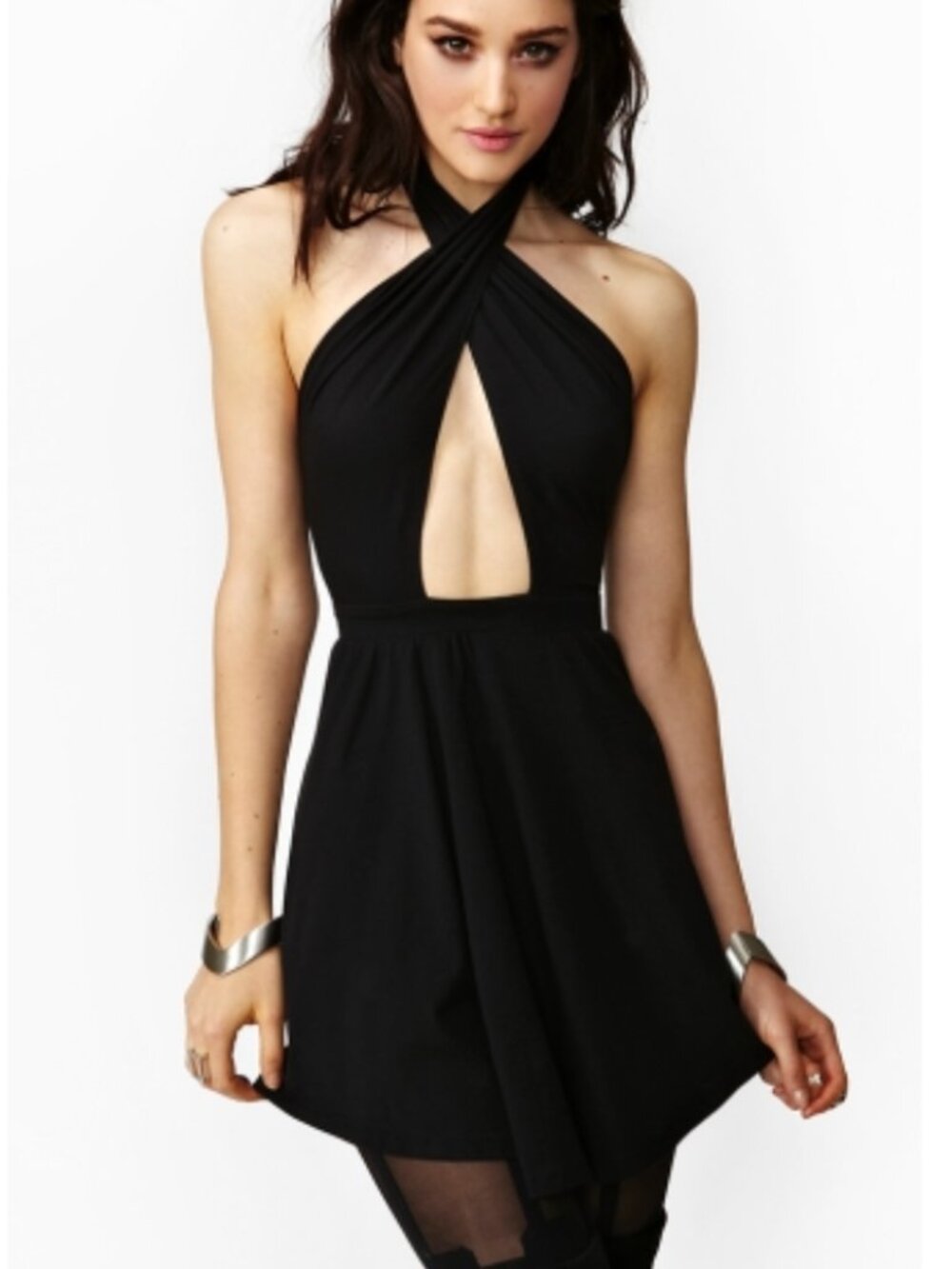 Nasty Gal Low Cut Criss Cross Halter Mini Dress